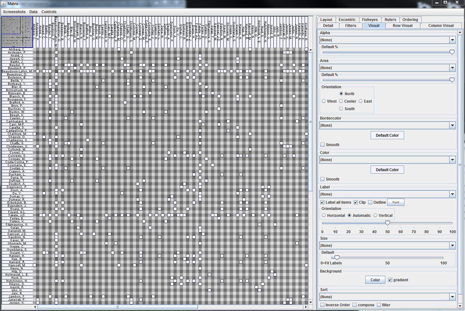 Computer implementations of Bertin's matrices. Top row: MATRIX (Durand